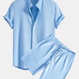 Muscle Fit Ribbed Stand Collar Shirt & Shorts Set