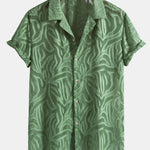 Jacquard Texture Cuban Shirt & Straight Leg Linen Pants Set