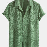 Jacquard Texture Cuban Shirt & Straight Leg Linen Pants Set