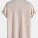 Short Sleeve Knitted Waffle Cuban Shirt & Crinkle Textured Pants Set