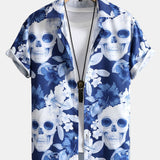 Floral Skull Print Button Up Shirt
