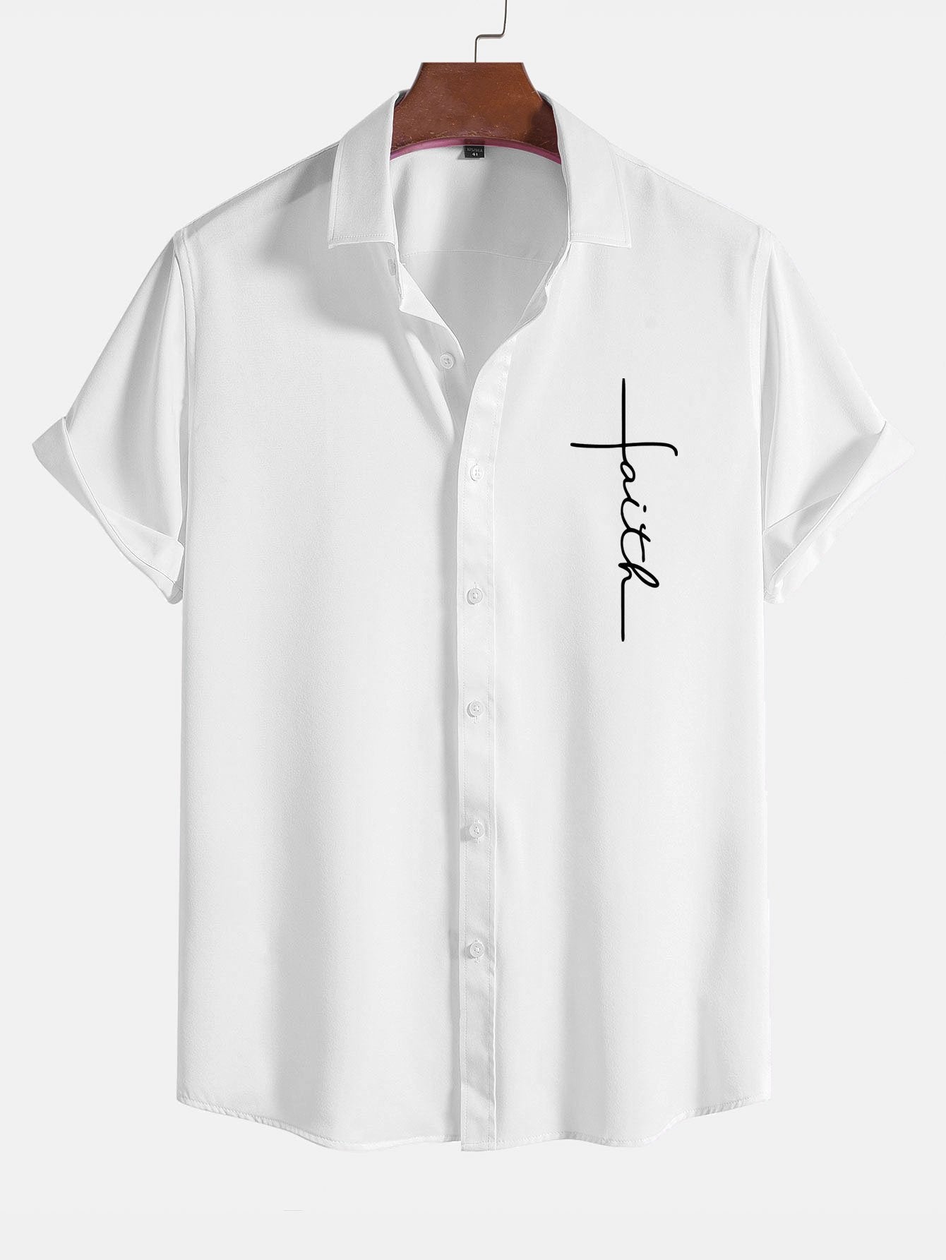 Faith Letter Print Button Up Shirt
