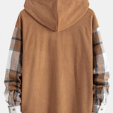 Relax Fit Corduroy Flannel Plaid Patchwork Hooded Shirt