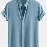 Waffle Stand Collar Shirt & Drawstring Waffle Shorts Set