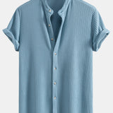 Waffle Stand Collar Shirt & Drawstring Waffle Shorts Set