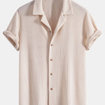Short Sleeve Knitted Waffle Cuban Shirt & Crinkle Textured Pants Set