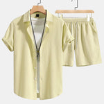 Checkerboard Texture Shirt & Drawstring Shorts Set