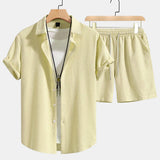 Checkerboard Texture Shirt & Drawstring Shorts Set