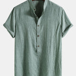 Short Sleeve Half Button Fly Henley Collar Shirt & Linen Pants Set