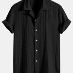 Geometric Jacquard Textured Cuban Shirt & Straight Leg Linen Pants Set