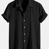 Geometric Jacquard Textured Cuban Shirt & Straight Leg Linen Pants Set