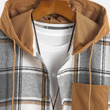 Relax Fit Contrast Corduroy Plaid Hooded Shirt