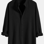 Long Sleeve Muscle Fit Ribbed Stand Collar Shirt