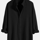 Long Sleeve Muscle Fit Ribbed Stand Collar Shirt