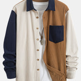 Corduroy Patchwork Shirt & Straight Leg Corduroy Pants Set
