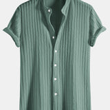 Muscle Fit Stand Collar Knitted Ribbed Shirt