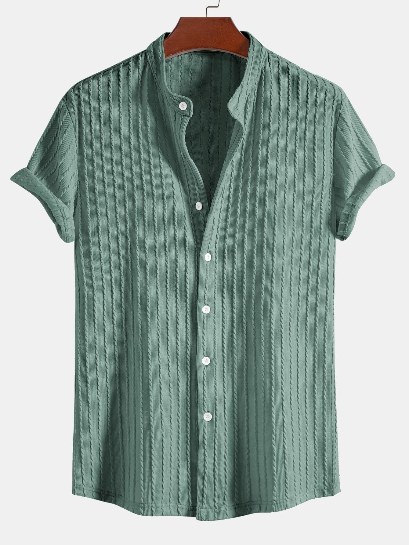 Muscle Fit Stand Collar Knitted Ribbed Shirt