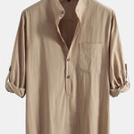 Long Sleeve Linen Henley Collar Shirt