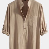 Long Sleeve Linen Henley Collar Shirt
