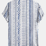 Tribal Geometric Print Half Placket Henley Collar Shirt