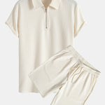 Muscle Fit Ribbed Half Zip Polo & Shorts Set