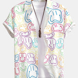 Colorful Smiley Print Button Up Shirt