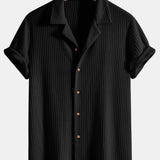 Short Sleeve Knitted Waffle Cuban Shirt & Crinkle Textured Pants Set