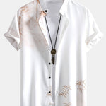 Traditional Oriental Ink Painting Print Stand Collar Shirt