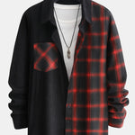 Long Sleeve Corduroy Plaid Panel Shirt & Corduroy Jogger Pants Set