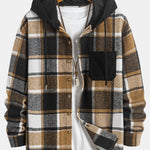 Corduroy Plaid Hooded Shirt & Drawstring Corduroy Cargo Jogger Pants Set