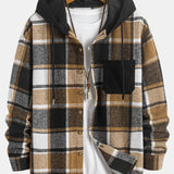 Corduroy Plaid Hooded Shirt & Drawstring Corduroy Cargo Jogger Pants Set
