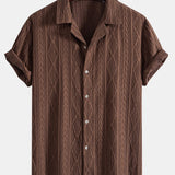 Geometric Jacquard Eyelet Cuban Shirt & Linen Cotton Blend Shorts Set