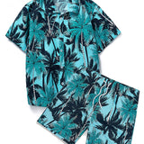 Tropical Print Shirt & Tropical Print Swim Shorts Set