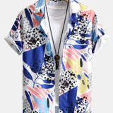 Geometric Leaf Print Button Up Shirt