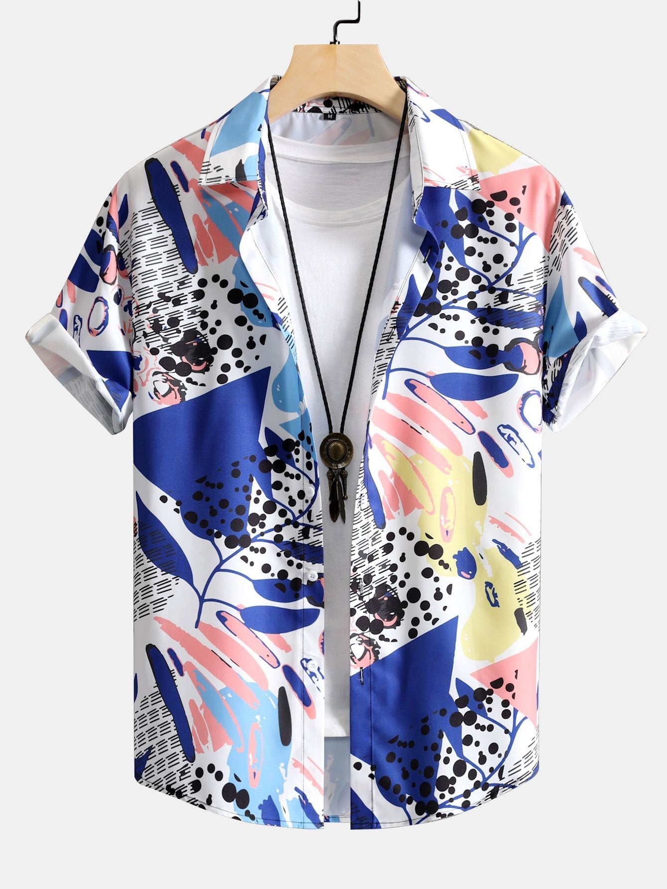 Geometric Leaf Print Button Up Shirt