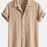 Geometric Jacquard Textured Cuban Shirt & Straight Leg Linen Pants Set