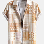 Tribal Geometric Patchwork Print Button Up Shirt