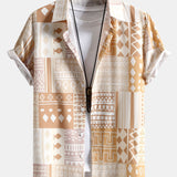 Tribal Geometric Patchwork Print Button Up Shirt