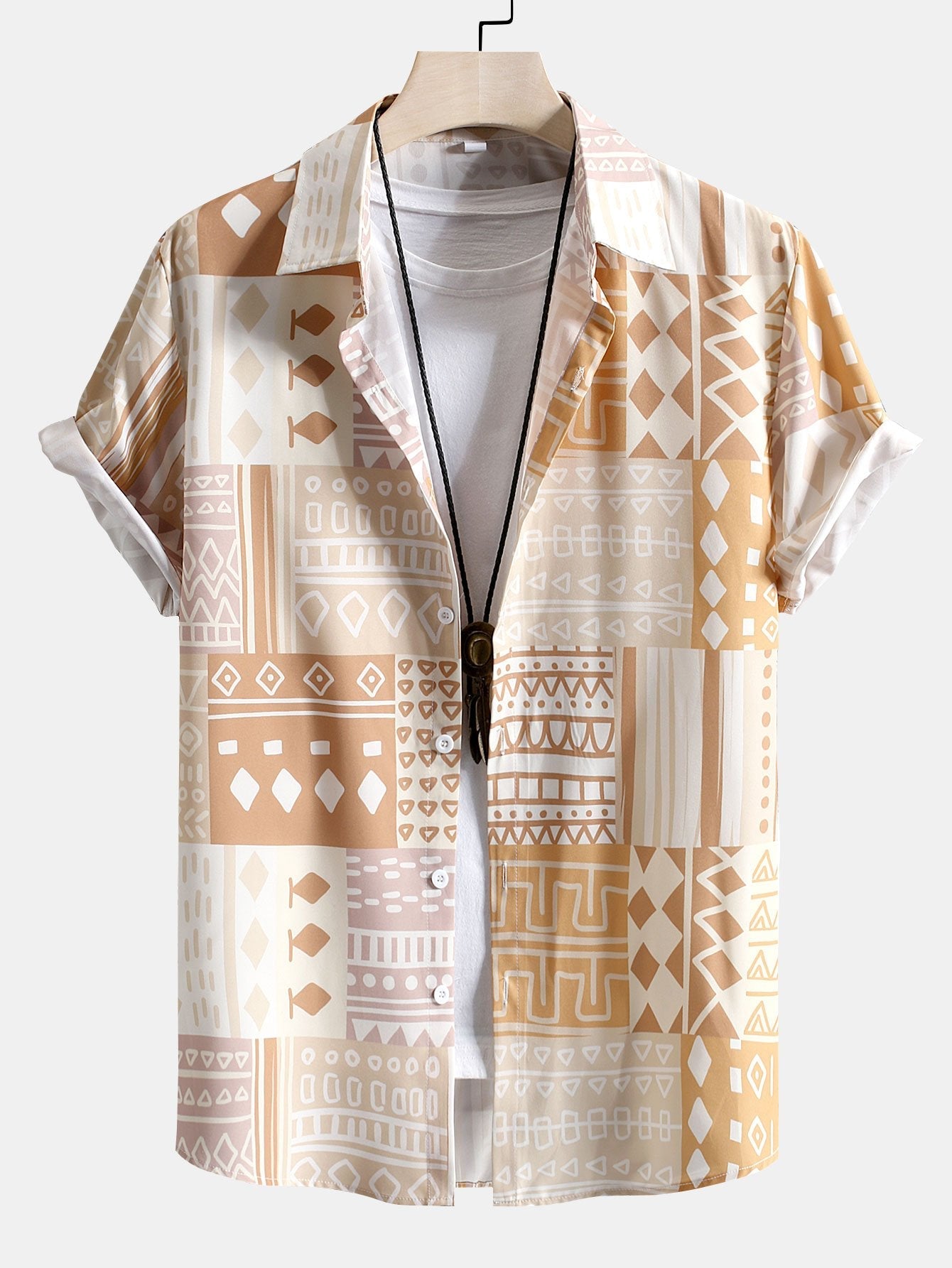 Tribal Geometric Patchwork Print Button Up Shirt