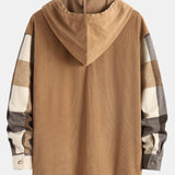 Flannel Plaid Corduroy Patchwork Hooded Shirt & Corduroy Pants Set