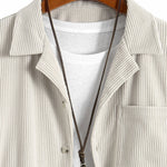 Long Sleeve Corduroy Cuban Collar Shirt & Straight Leg Linen Pants Set