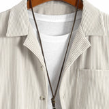 Long Sleeve Corduroy Cuban Collar Shirt & Straight Leg Linen Pants Set