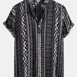 Tribal Geometric Print Half Placket Henley Collar Shirt
