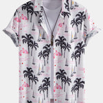 Palm Tree Flamingo Print Shirt & Swim Shorts Set