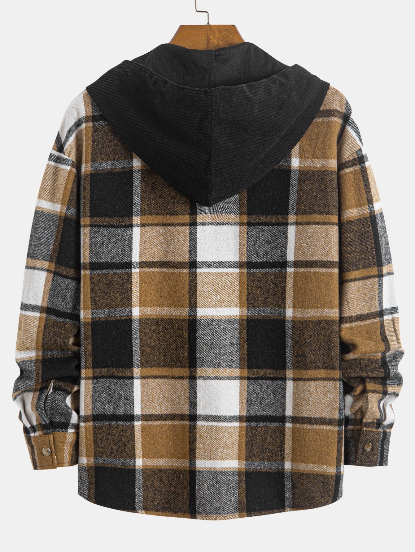 Relax Fit Corduroy Plaid Hooded Shirt
