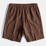 Geometric Jacquard Eyelet Cuban Shirt & Textured Shorts with Lining Set