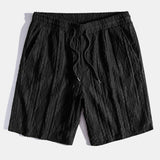 Geometric Jacquard Eyelet Cuban Shirt & Textured Shorts with Lining Set