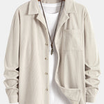 Long Sleeve Corduroy Cuban Collar Shirt & Straight Leg Linen Pants Set