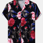 Red Rose Print Revere Shirt