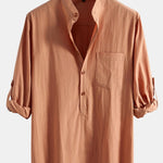 Long Sleeve Linen Henley Collar Shirt
